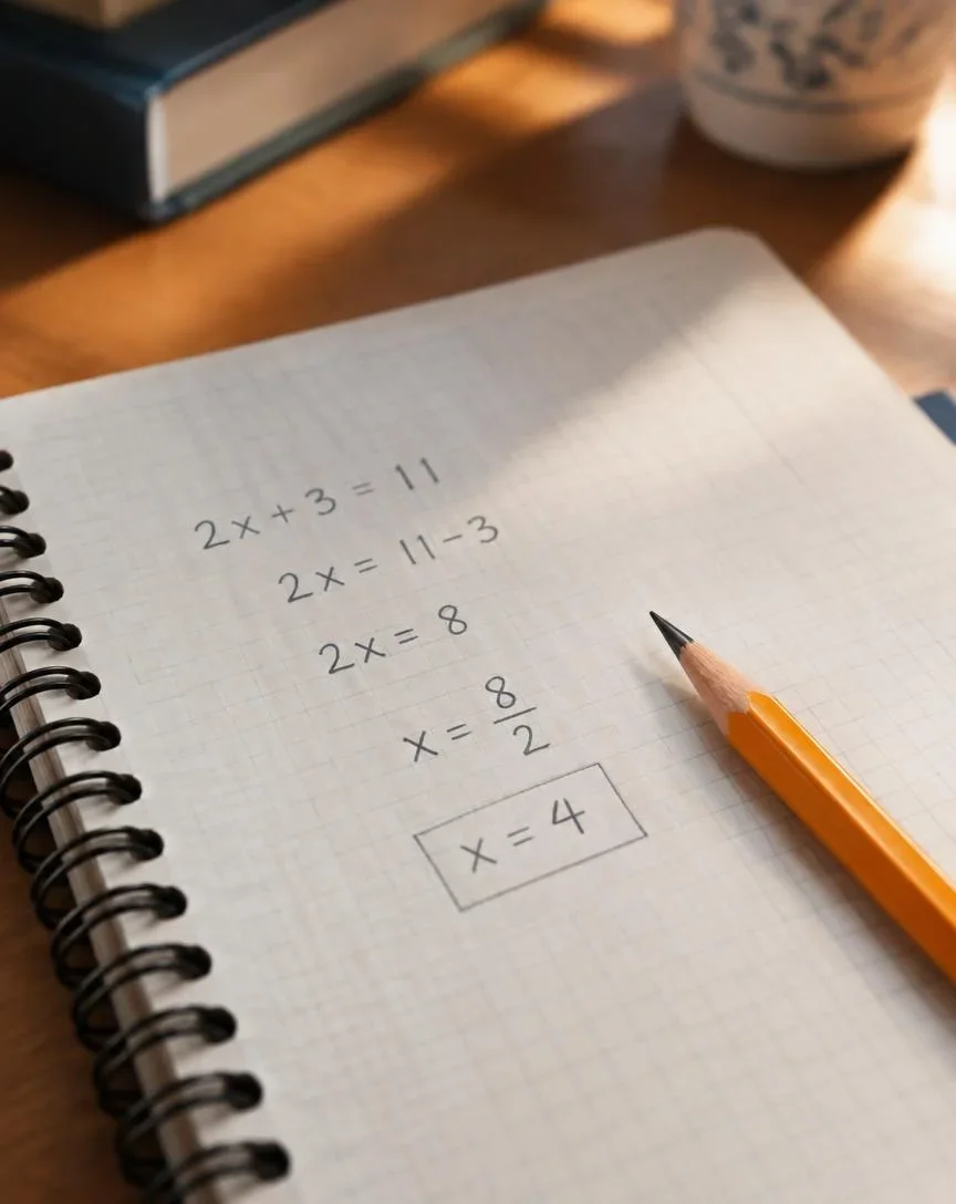 Notebook page with a neatly solved equation
